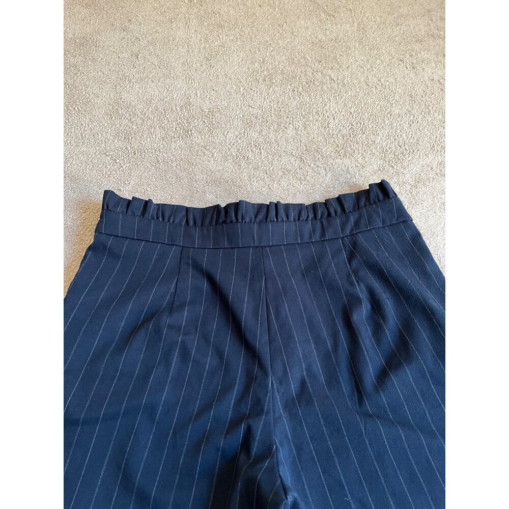 MNG Casual Womens Navy Pinstripe Pants Ruffled Waist Eyelets EUR 40 / USA 8 / M - Picture 10 of 16